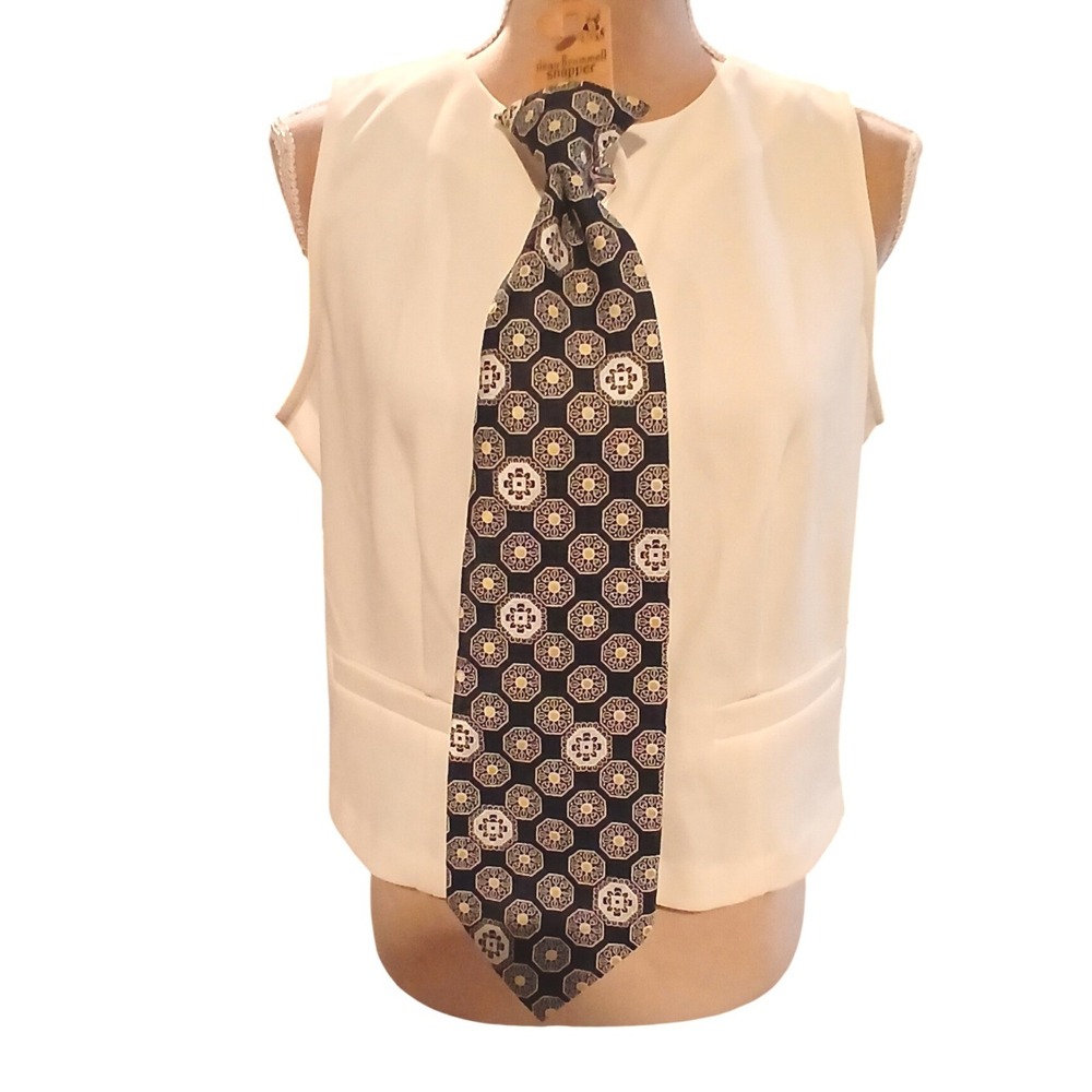 Vintage 60s Beau Brummell Snapper Clip On Tie Navy Geometric Medallion 70s New
